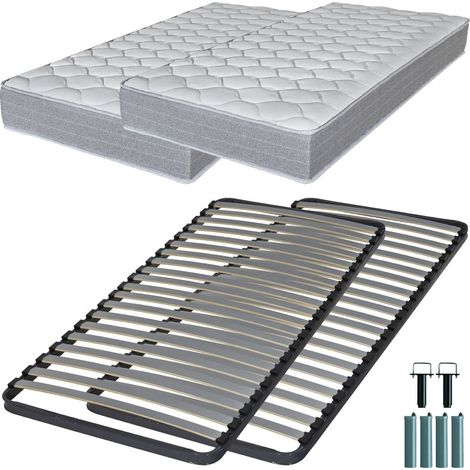 Matelas mousse + Sommier métal C220 2x90x190 Madere - Hauteur 24 cm - Soutien ferme (1/5)