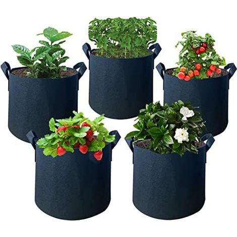 Lot de 5 Sacs Plantation en Tissu Non-tissé 3 Gallons / 7 10 à Plantes pour Fleurs, Pommes Terre, Tomates, Légumes - Gallonen 11L (1/5)