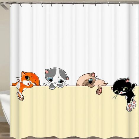 Divertente tenda da doccia con ganci, impermeabile, con motivo 3D di cane e gatto, 180 x 220 cm, stile creativo e originale.