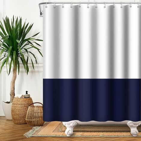 180x180cm Blanc Bleu Rideau de Douche Simple Thème Classique Traditionnel Tissu Polyester Étanche pour Salle de Bain avec Crochets (1/5)