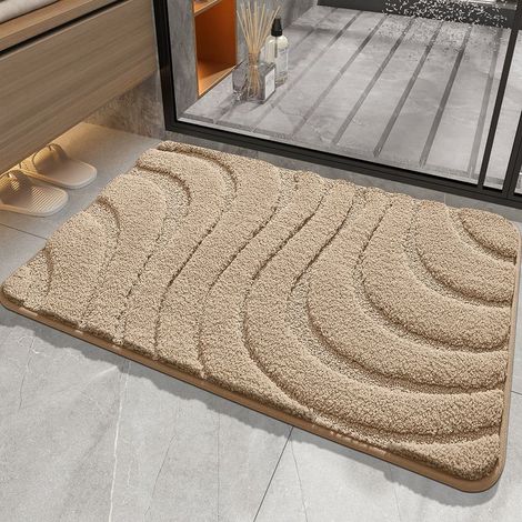 Tapis de Bain 40 x 60 cm Beige, Microfibre Tapis Salle de Bain, Tapis Bain Antiderapant, Extra Absorbant, Tapis de Salle de Bain Moelleux (1/5)
