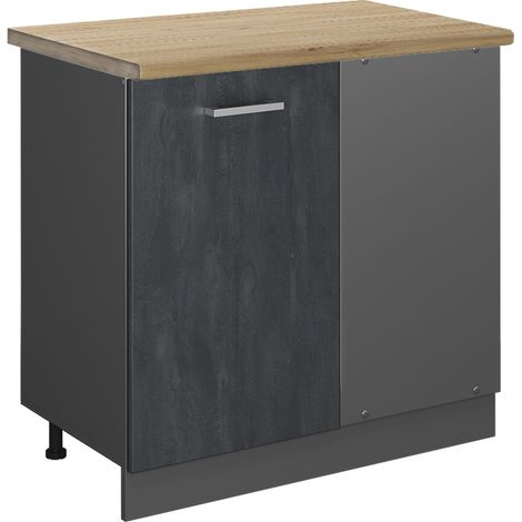 Meuble d'angle R-Line, Béton noir, 86 cm PT Chêne, Vicco