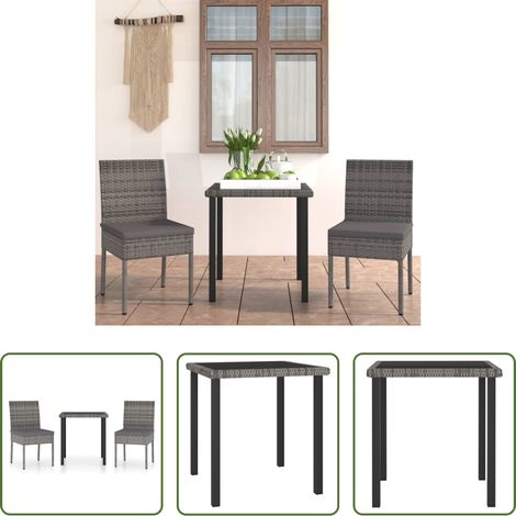 vidaXL Poly Rattan -  3-tlg. Garten-Essgruppe Poly Rattan Grau (1/5)
