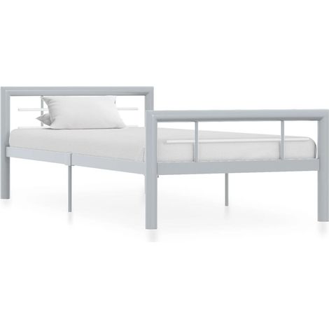 Cadre De Lit Moderne: Simple - Lit Simple - Gris et blanc Métal 100 x 200 cm Chic-776660 (1/4)