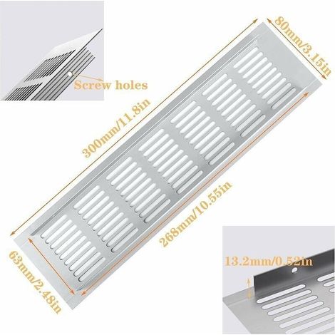 4 Pcs Grille Aeration Aluminium, Grille Aeration Grande Taille Grille Ventilation Rectangulaire Ventilation Grille Grille Aeration pour Four pour la Ventilation des Armoires et des Meubles （80X300mm)