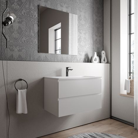 BERNSTEIN - Mobile lavabo sospeso MDF bianco opaco, lavabo Ghisa bianco opaco + foro rubinetto - 80x46x50cm - AVA CREAM	Bianco opaco, Bianco opaco con foro rubinetto