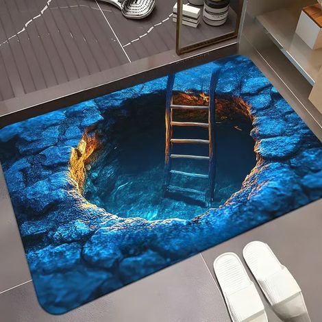 Tapis d'entrée Illusion Abîme Infini 60x90cm - Tapis Illusion - Bleu Puits