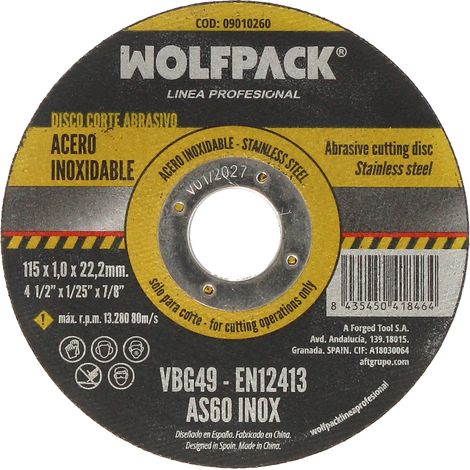 disco corte abrasivo inoxidable 115x1,0x22,2 mm. (1/2)