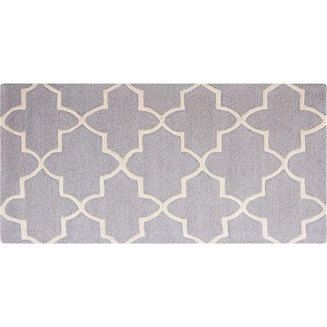 Alfombra de lana gris 80 x 150 cm Patrón de cuadrifolio trébol oriental marroquí hecha a mano Silvan