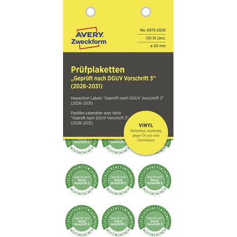 Avery-Zweckform 6975-2026 Prüfplakette Geprüft nach DGUV Vorschrift 3 Grün Folie selbstklebend (Ø) (1/4)