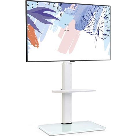 Support TV sur Pied avec Étagère Réglable, 32-60 Pouces, Blanc (1/5)