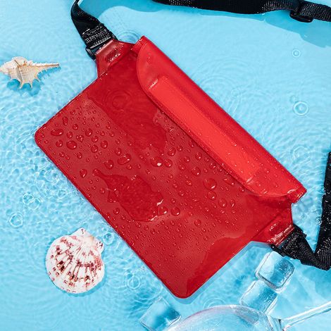 Rouge 2222 Sac banane étanche en PVC pour téléphone portable, sac banane multifonctionnel et étanche pour téléphones à écran tactile, grande capacité pour la photographie mobile. (1/5)