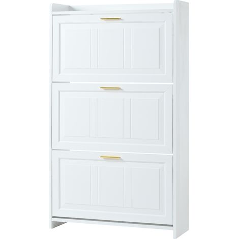 Meuble à chaussures 70 x 24 x 120 cm, étagère à chaussures avec 6 compartiments, armoire haute à chaussures, pour couloirs, entrées, salons et bureaux, MDF + panneau de particules, blanc (1/5)