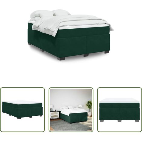 vidaXL Surmatelas -  Sommier à lattes de lit et matelas Vert foncé 140x190cm Velours (1/5)