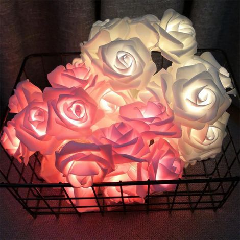 Guirlande Lumineuse LED Rose - 300 cm - 20 Ampoules - Alimentation Pile - Décoration Intérieure Extérieure - Mariage Fête Maison - Blanc Rose (1/5)
