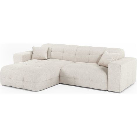Canapé angle gauche 5 places en tissu bouclette crème COCOON (1/5)