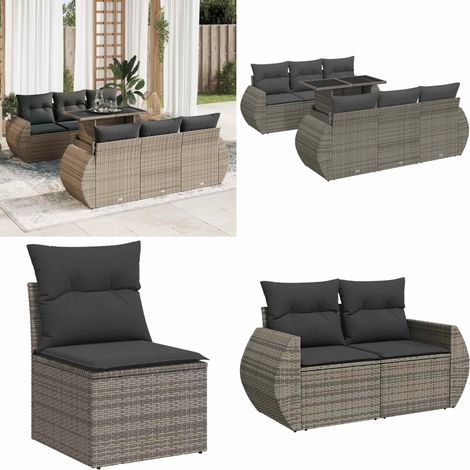 vidaXL Salon de jardin avec coussins 7 pcs gris résine tressée (1/5)