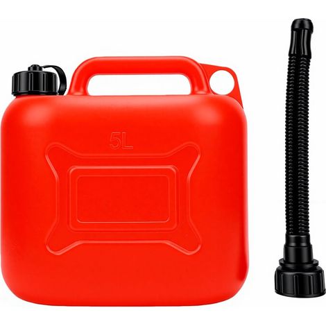 Bidon de Carburant Rouge 5 L, Conteneur D'eau Robuste, Jerrican Industriel en PEHD avec Bec Verseur Long — Idéal pour les Urgences, les Aventures en Plein Air et L'usage (1/5)