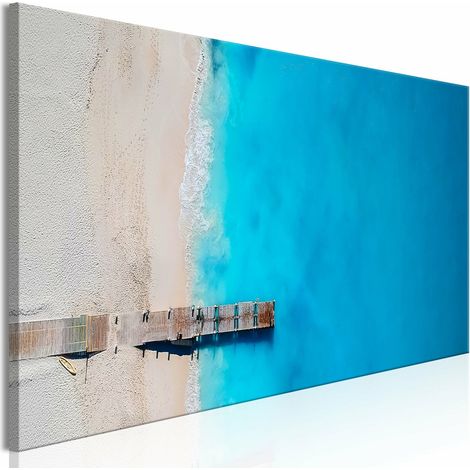 Tableau mer et pont en bois bleu étroit - 135 x 45 cm (1/4)