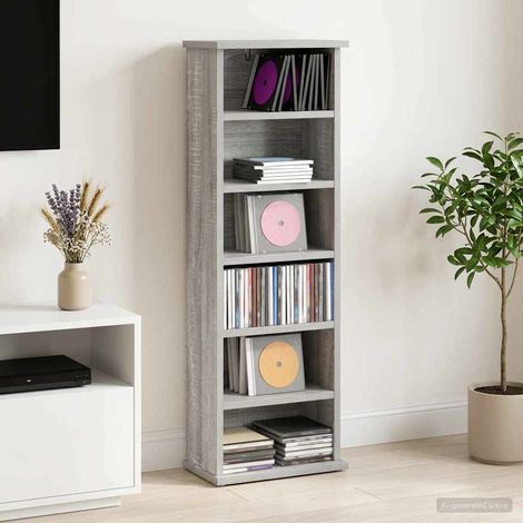 vidaXL Cabinet para CDs Sonoma gris 60 x 17 x 92 cm (1/5)