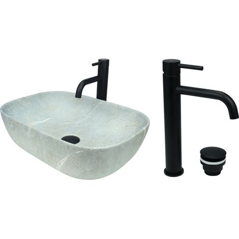 GTM Design Passe-lavabo 46 cm mat avec batterie et bouchons de lavage - Passe-lave-linge ovale pour bain de bain - Passe-lave-linge moderne sans hahnloch - Passe-lave-linge avec armature (1/5)