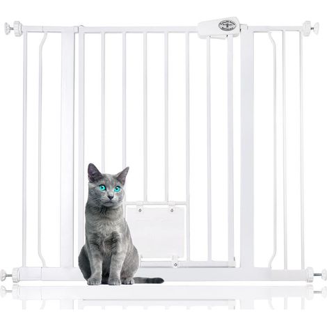 Bettacare Barrière De Sécurité Pour Chien Avec Trappe Verrouillable, 94,3cm - 102,3cm, Hauteur 75cm, Couleur Blanc