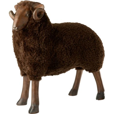 Statue Mouton Cornes "Chalet" 79cm Marron