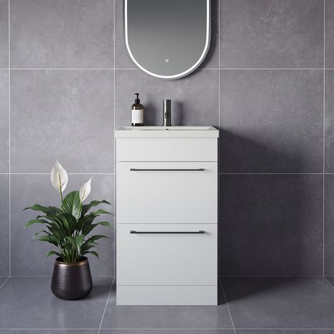 Napoli 390 Gloss White 500mm 2 Drawer Vanity Unit with Glide Basin - 500mm - Gunmetal Grey 320mm Handle
