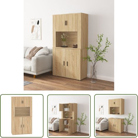 The Living Store Buffet haut Chêne sonoma Bois d'ingénierie - Buffet Design - Buffet Moderne - Buffet En Bois - Buffet Rangement - Buffet Mural (1/5)
