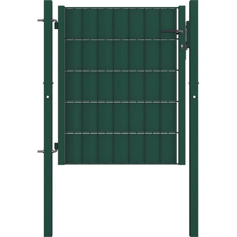 Portail de clôture PVC et acier 100x101 cm Vert (1/4)