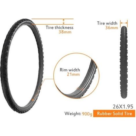 Fahrradreifen, Vollgummireifen, verschleiß- und pannensicher für Mountainbikes, Größen 26-24-22-20-18-16-14-12 - Typ 26 x 1,95 (1/5)