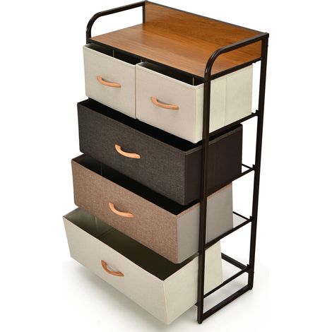 COSTWAY 5-Drawer Dresser Storage 4-Tier Organizer Tower Bedside Display Stand Foldable (1/5)