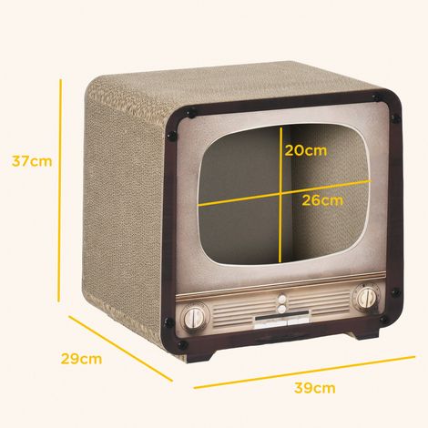 FLITI Vintage TV-Shaped Corrugated Cardboard Cat Tree with Catnip, Indoor Cat Play House, Brown, 39x29x37cm (1/5)