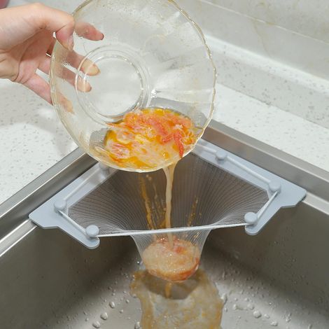 Ahlsen Eck-Spülbecken-Filternetz mit drei Dreieckshalterungen, Eck-Spülbecken-Siebkorb, Mesh-Spülbecken-Siebbeutel, Spülbecken-Siebbeutel mit 150 Stück (grau) (1/5)