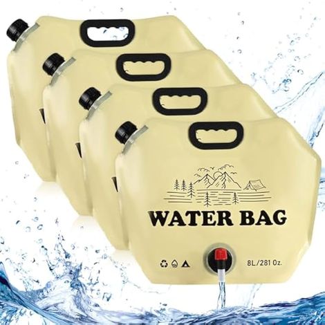 Lot de 4 sacs d'eau de camping 8L, réservoir d'eau pliable avec robinet, pour sport, randonnée, camping, BBQ, pique-nique