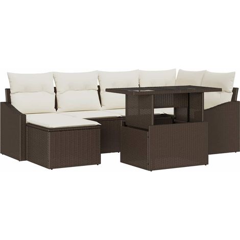Garden Sofa Set with Cushion with Storage 7 pcs Brown and Cream vidaXL