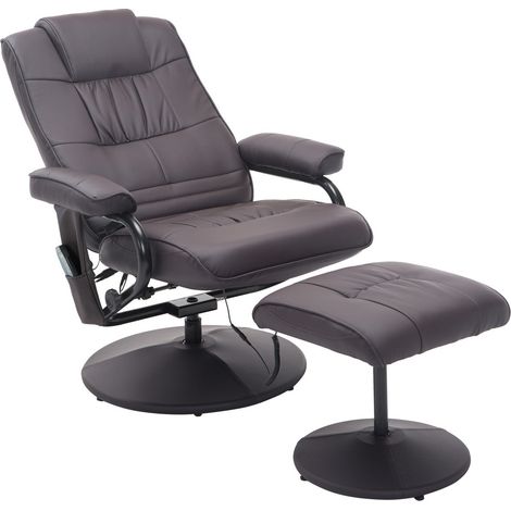 Massagesessel mit Hocker, Drehbarer Relaxsessel mit Massagefunktion, Elektrischer Fernsehsessel mit Liegefunktion, Kunstleder, Braun (1/5)