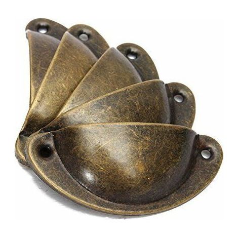 Lot de 10 poignées coquille vintage en fer incurvé, laiton antique, 8,2x3,5 cm – DELKEVIC