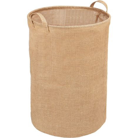 Panier à linge rond 62 L en jute renforcé – Dimensions 38 x 55 cm – Avec poignées pratiques pour transport facile (1/5)