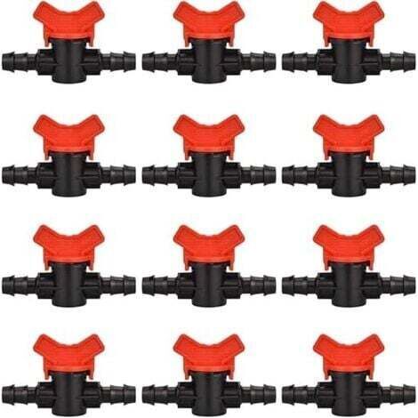 12-teiliges Gartenschlauch-Anschlussset, 16 x 16 mm Bewässerungsventil, Absperrventil aus Kunststoff für die Gartenbewässerung (Schwarz + Rot)