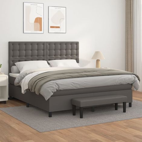 Boxspringbett mit Matratze Grau 180x200 cm Kunstleder (1/5)