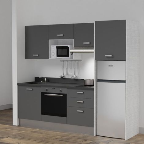 Kochnischen K37L - 240 cm - Grau - Nero - Spüle links