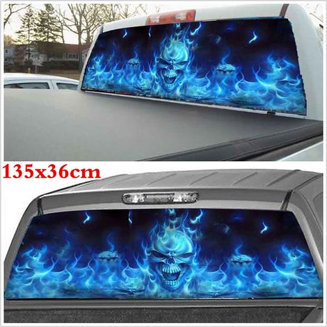 Autocollant graphique pour vitre arrière teintée de voiture, camion, SUV, motif squelette enflammé, 135 x 36 cm (1/4)