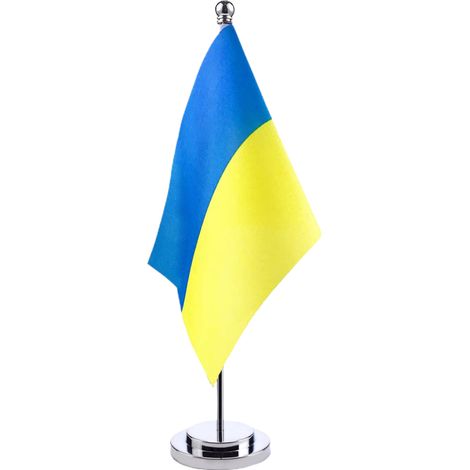 Ukraine Table Flag Ukrainian Desk Flag with Stick and Base Decoration for Home Office Meeting Room