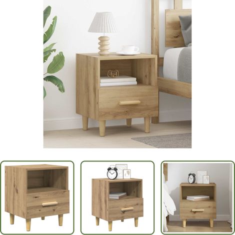 Rangement chambre -  Cabinet de chevet avec tiroir Chêne artisanal 40 x 35 x 47 cm (1/5)
