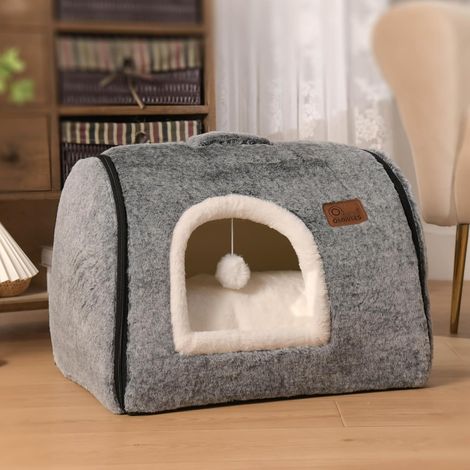 Niche en forme de grotte pour chats, Lits pour chats d'intérieur, Doux et confortable, Belle niche pour chats, maison pour chats, avec coussin rembourré amovible et lavable, Niche fermée (1/5)