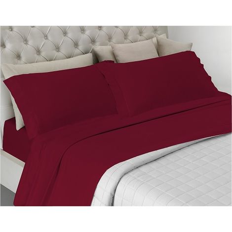 Completo letto , prodotto in italia a tinta unita totalmente in cotone Singolo e Matrimoniale Bordeaux - Singolo