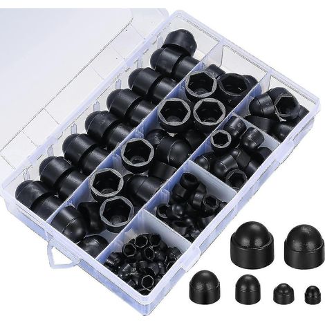 145-teiliges Set bestehend aus Schraubenkappen, Kunststoff-Hutmuttern, Sechskantmutternkappen, schwarzen Schrauben- und Mutternkappen – M4/M5/M6/M8/M10/M12 – CE
