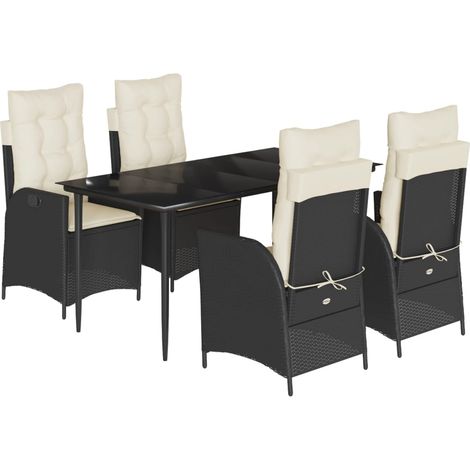 Ensemble à manger de jardin coussins 5pcs  Mobilier de jardin Noir Résine tressée (1/5)