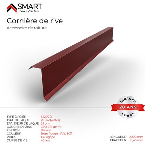 Bravo The Smart Solution – Cornière de rive bac acier – Accessoire de toiture Brun Rouge RAL 3011 – Longueur 2m – Compatible couverture légère